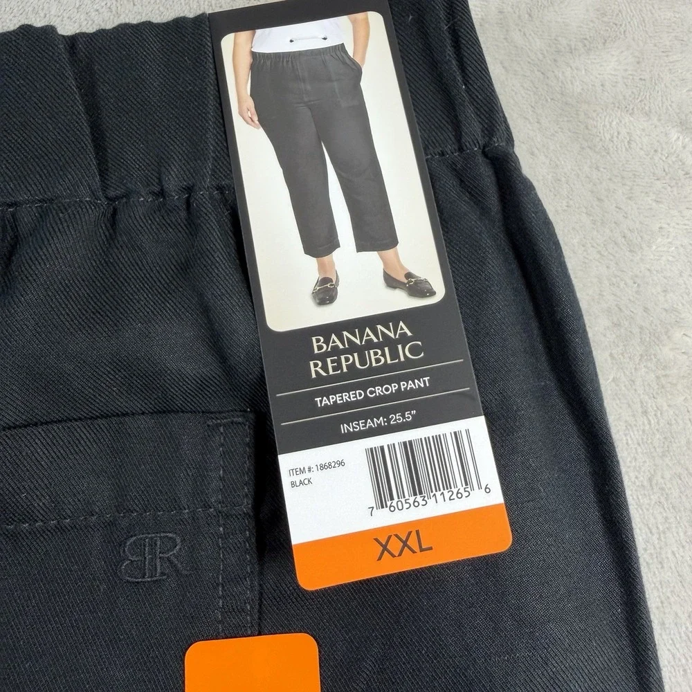 Banana Republic Womens XXL Tapered Crop Pants Black Lyocell Linen Blend